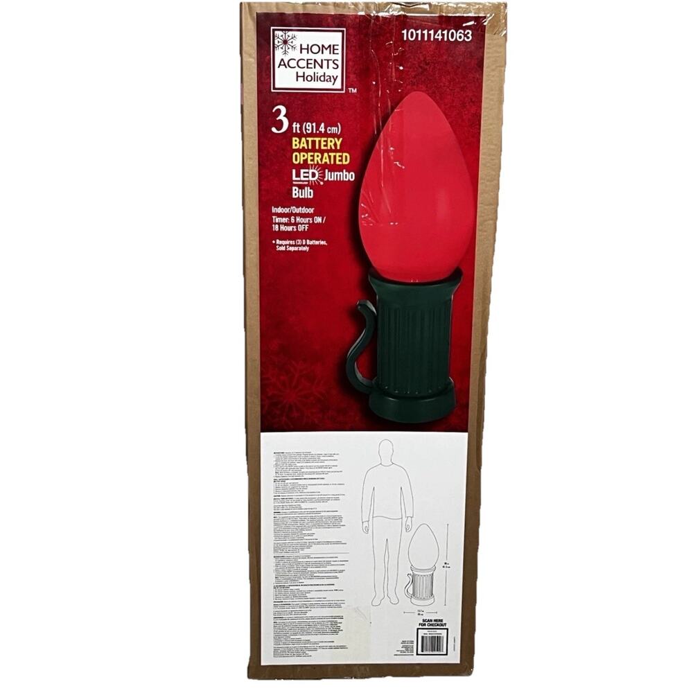 Home Accents Holidays 3 Ft Battery Operated LED Jumbo Bulb Blow Mold W/Timer Red - Picture 7 of 10